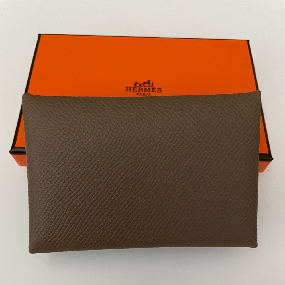 Hermes Calvi Card Holder Etoupe